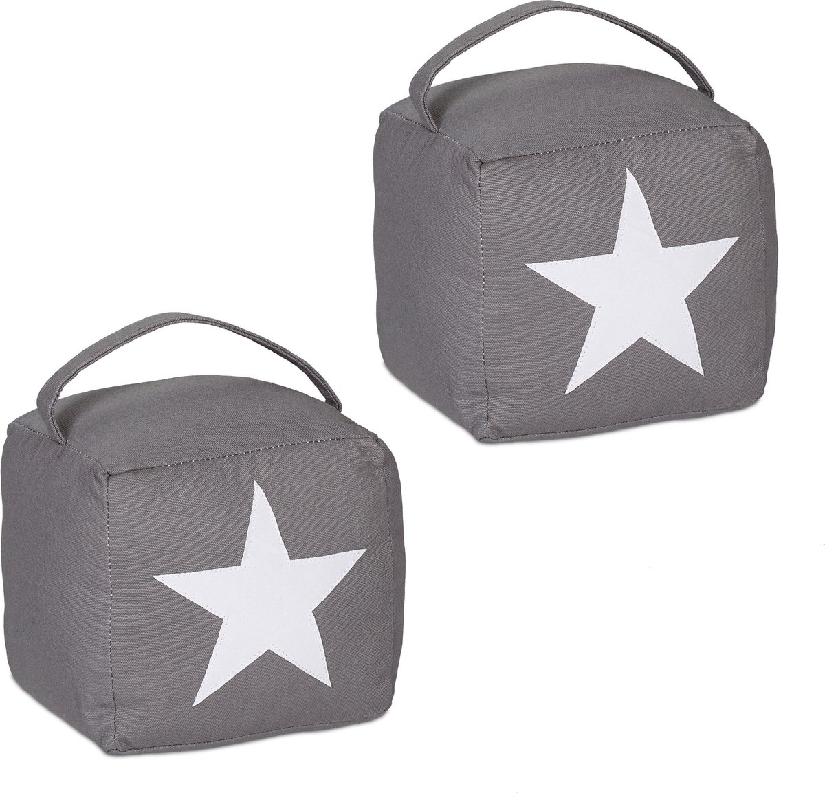 deurstopper ster - set van 2 - handvat - stof - met zand - 18 x 15 x 15 cm - grijs-wit