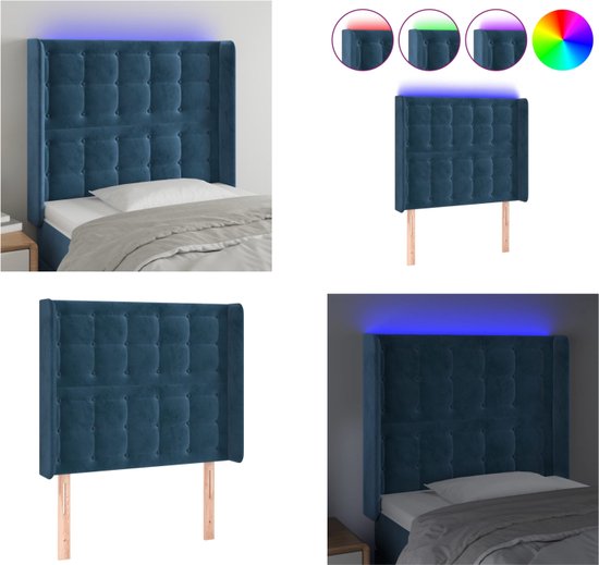 vidaXL Hoofdbord LED 103x16x118/128 cm fluweel donkerblauw - Hoofdbord - Hoofdborden - Hoofdeinde - Houten Hoofdbord