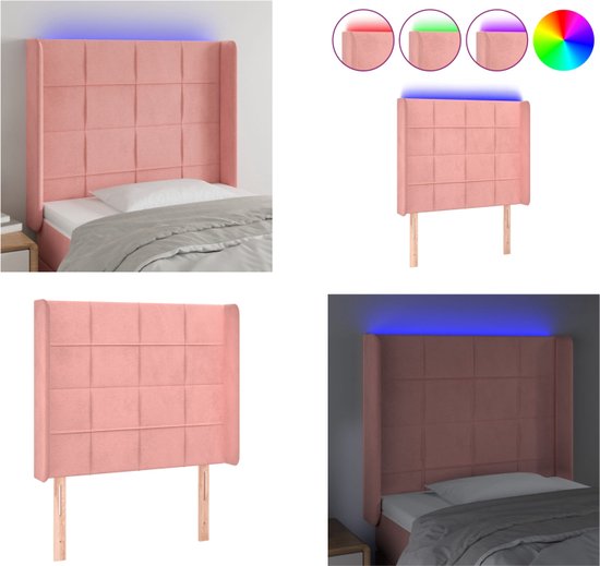 vidaXL Hoofdbord LED 93x16x118/128 cm fluweel roze - Hoofdbord - Hoofdborden - Hoofdeinde - Houten Hoofdbord