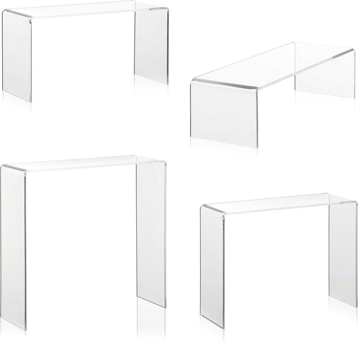 Goedkoopste Warendragerset als decoratiestandaard, presentatiestandaard, verkoopdisplay voor schoenen, cosmetica, verzamelstukken van origineel plexiglas in vier verschillende hoogtes