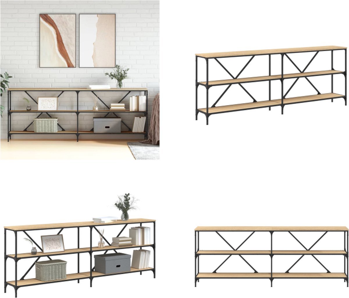 vidaXL Wandtafel - 200x30x75 - cm - bewerkt - hout - en - ijzer - sonoma - eikenkleur Sonoma eiken