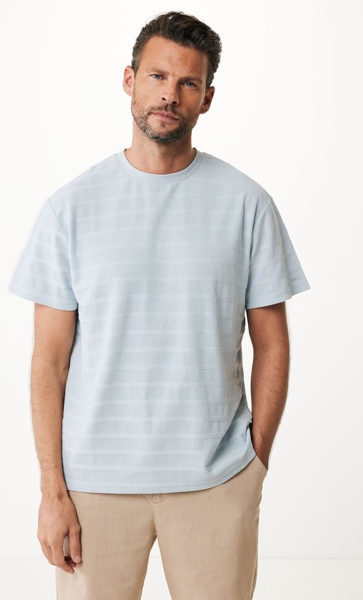 Pique T-shirt With Structured Stripes Mannen - Blauw - Maat L