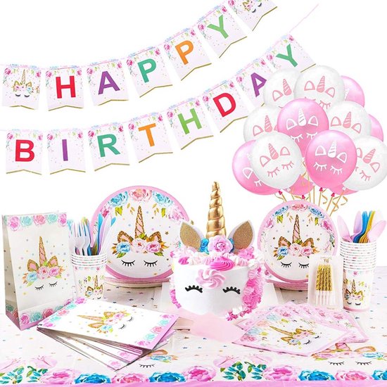 Unicorn Verjaardag Versiering Pakket met Tafeldecoratie
