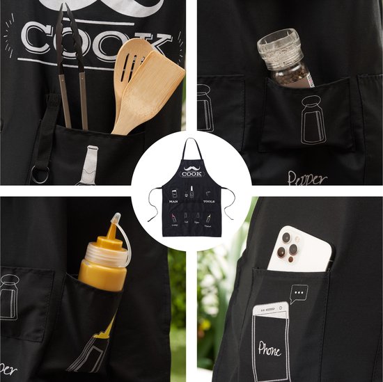 BRAMBLE - Tablier amusant pour hommes, tablier de barbecue avec capuche, 7 poches et décapsuleur attachés - Cadeau Uniek pour Noël, anniversaires et Vaderdag