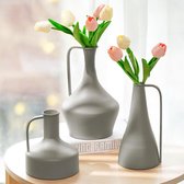 Scandinavisch metaal kaki kruikvaas - decoratie chmale vazen voor tafeldecoratie set van 3 bloemenvaas modern voor pampasgras planten droogbloemen kunstbloemen takken veren zaden