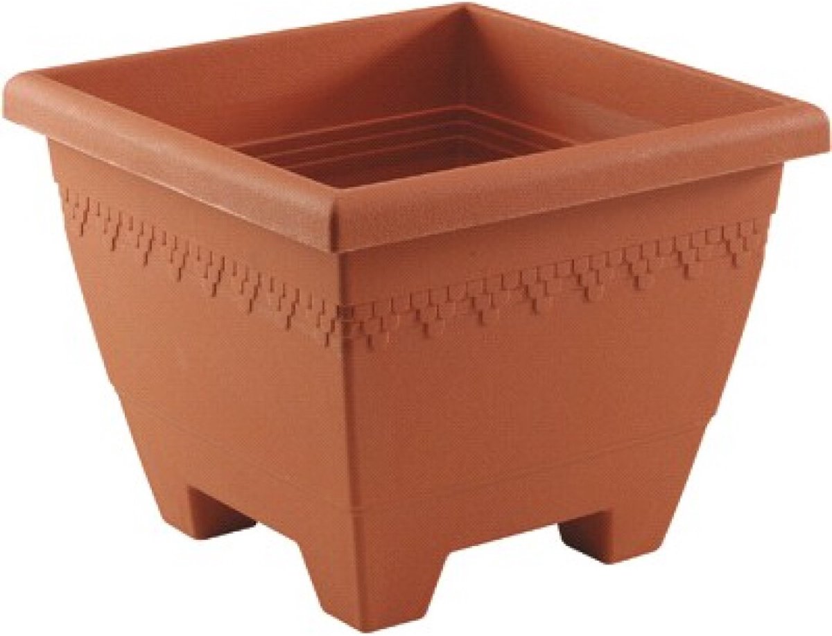 Hega Hogar Plantenbak - terracotta - vierkant - kunststof - Woon/tuinaccessoires/decoratie - Vierkante bloempotten/plantenpotten voor binnen/buiten
