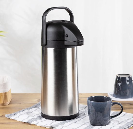 Airpot Pompkan van roestvrij staal, thermoskan voor warme en koude dranken, dubbelwandig, draaibaar, lekvrij, 5 liter