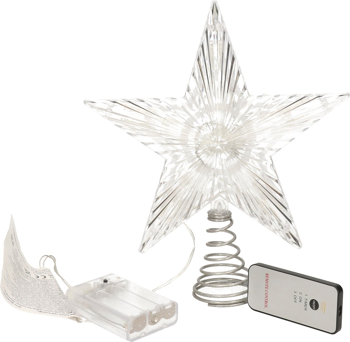 Verlichte kerstboom piek ster vorm goud H25 cm batt kunststof