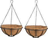 2x stuks metalen hanging baskets / plantenbakken met ketting 30 cm inclusief kokosinlegvel