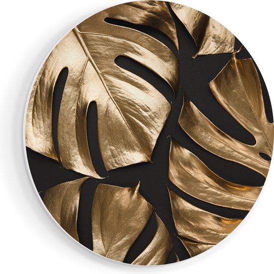 Artaza Forex Muurcirkel Gouden Bladeren - 40x40 cm - Klein - Wandcirkel - Rond Schilderij - Wanddecoratie Cirkel