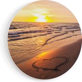 Artaza Forex Muurcirkel Zonsondergang Op Het Strand Met Een Hartje - 60x60 cm - Wandbord - Wandcirkel - Rond Schilderij - Wanddecoratie Cirkel