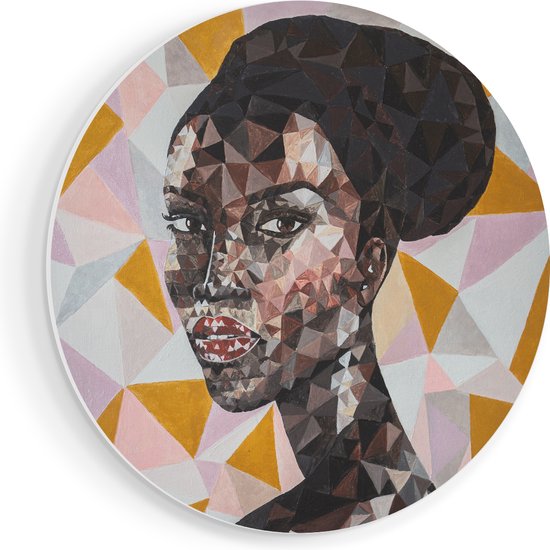 Artaza Forex Muurcirkel Afrikaanse Vrouw In Driehoekjes - Abstract - 60x60 cm - Wandbord - Wandcirkel - Rond Schilderij - Wanddecoratie Cirkel