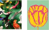 Set van 2 theedoeken - kunst collectie - Teylers vogels & popline Tulip - 100 % katoen 50 x 70 cm by supervintage