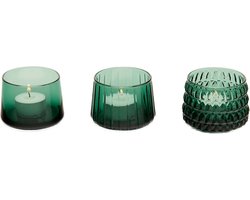 XLBoom Dim Theelichthouder Groen - Set van 3 theelichtjes - Waxinelichthouder Glas - 8 x 8 x 6cm