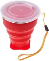 *** Handige 200 ml Reisbeker - Opvouwbaar met Deksel - Siliconen - Rood - Voor Camping en Onderweg - van Heble® ***