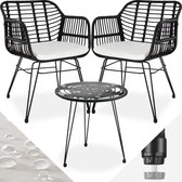 tectake® - outdoor wicker zitgroep, meubel voor 2 personen, 3-delig. Bistroset, balkonmeubel, tuinmeubelset met 2x stoelen + tafel, kleine lounge weerbestendig voor tuin, balkon of terras - zwart - poly-rattan