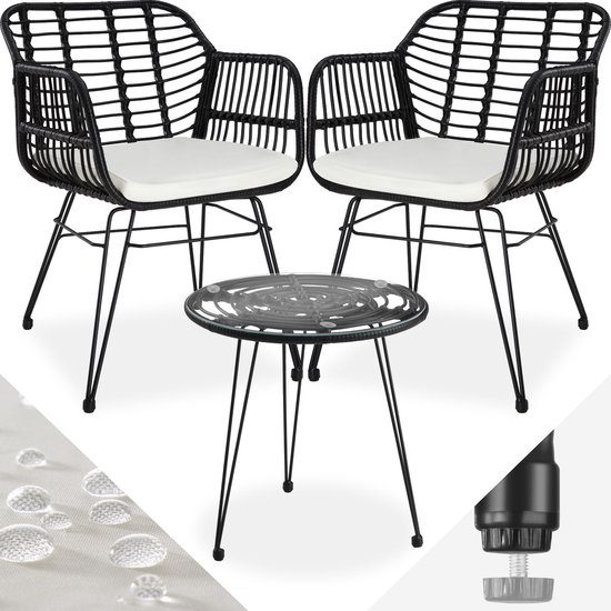 Foto: Tectake outdoor wicker zitgroep meubel voor 2 personen 3 delig bistroset balkonmeubel tuinmeubelset met 2x stoelen tafel kleine lounge weerbestendig voor tuin balkon of terras zwart poly rattan