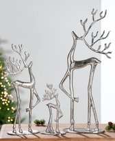 Decoratiefiguur sculptuur rendier van aluminium - advent- kerstdecoratie XL - kleur: zilver - hoogte 37,5 cm