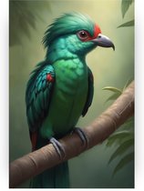 Quetzal poster - Vogel wanddecoratie - Poster vogels - Muurdecoratie klassiek - Poster slaapkamer - Muurkunst - 80 x 120 cm