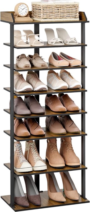 schoenenrek, 7-laags slanke schoenenplank, houten smalle industriële stijl voor hal slaapkamer, d47 x b28 x h113 cm, rustiek bruin
