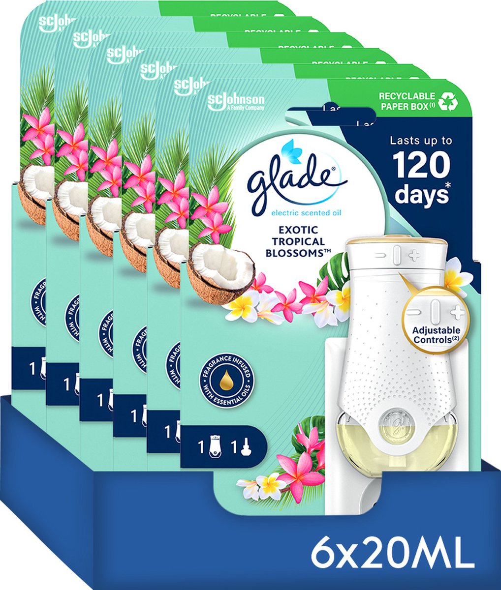 Goedkoopste Glade Electric Scented Oil Houder Exotic Tropical Blossoms - Elektrische Luchtverfrisser - 6 x 20ML
