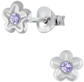 Joy|S - Zilveren bloem oorbellen - 6 mm - paars kristal