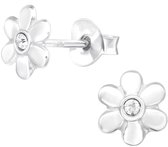Joy|S - Zilveren bloem oorbellen - 6 mm - madelief - kristal - kinderoorbellen