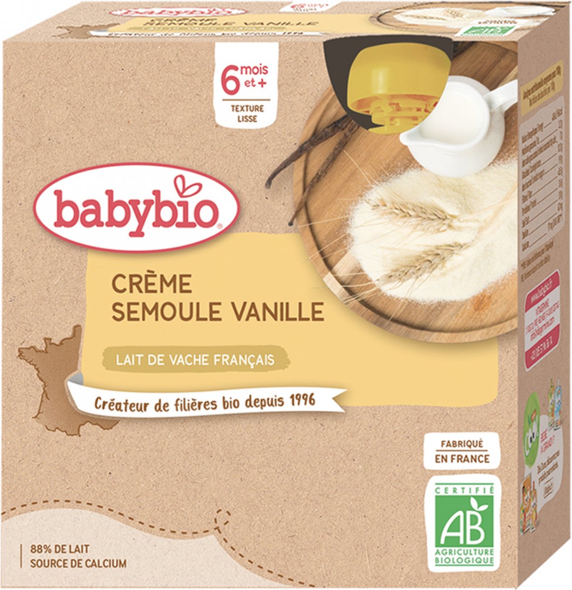 Goedkoopste Babybio Biologische Vanille Griesmeel Crème 6 Maanden en Ouder 4 x 85 g Flesjes