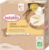 Babybio Biologische Vanille Griesmeel Crème 6 Maanden en Ouder 4 x 85 g Flesjes