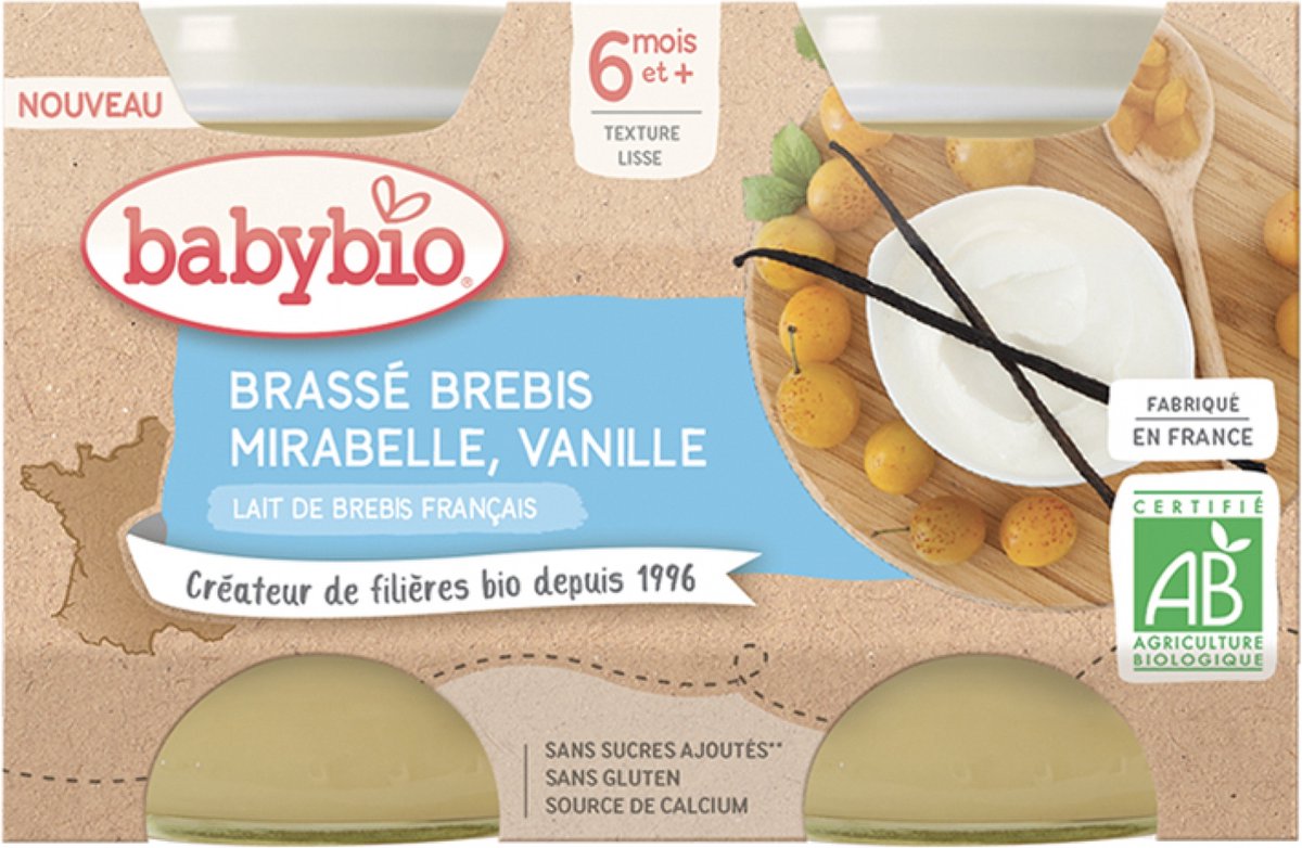 Goedkoopste Babybio Gebrouwen Ooi Mirabelle Vanille 6 Maanden en Biologisch 2 x 130 g Potjes