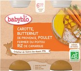 Babybio Wortel Butternut de Provence, Poulet Fermier du Poitou Riz de Camargue 6 Mois et + Bio 2 Potten van 200 g