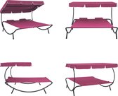 vidaXL Loungebed met luifel en kussens roze - Ligstoel - Ligstoelen - Ligbed - Ligbedden