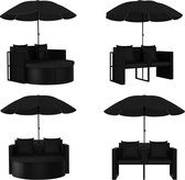vidaXL Tuinbed met parasol poly rattan zwart - Tuinstoel - Tuinstoelen - Loungestoel - Lounger