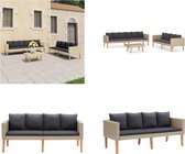 vidaXL 3-delige Loungeset met kussens poly rattan beige - Tuinbank - Tuinbanken - Loungebank - Loungebanken