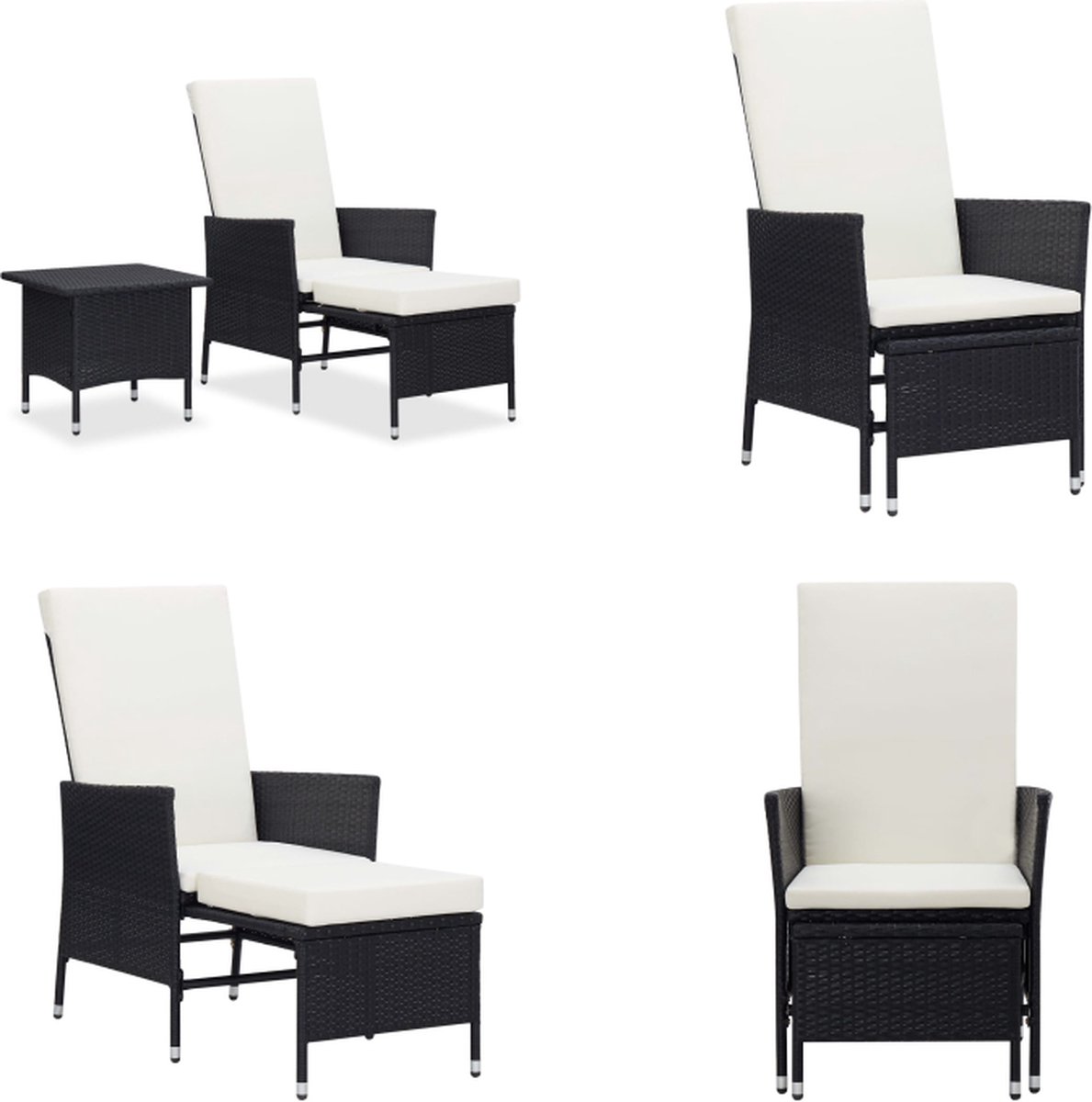 vidaXL 2-delige Loungeset met kussens poly rattan zwart