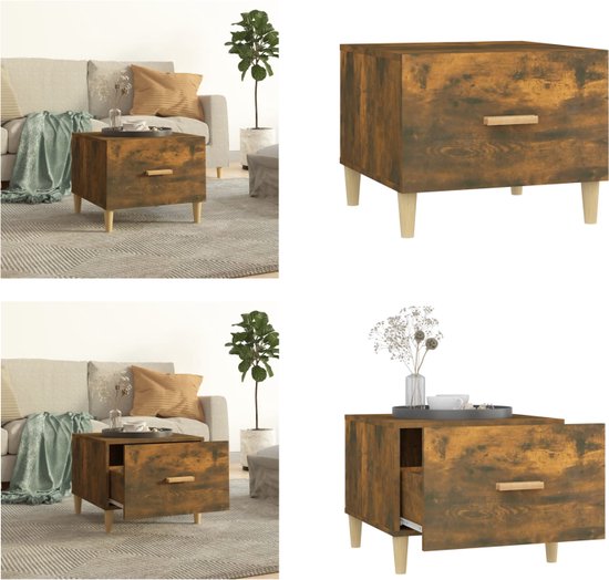 vidaXL Bijzettafel 55x38x45 cm bewerkt hout gerookt eikenkleurig, salontafel, tafel, zijtafel, salontafels, tafels, zijtafels, woonkamertafel