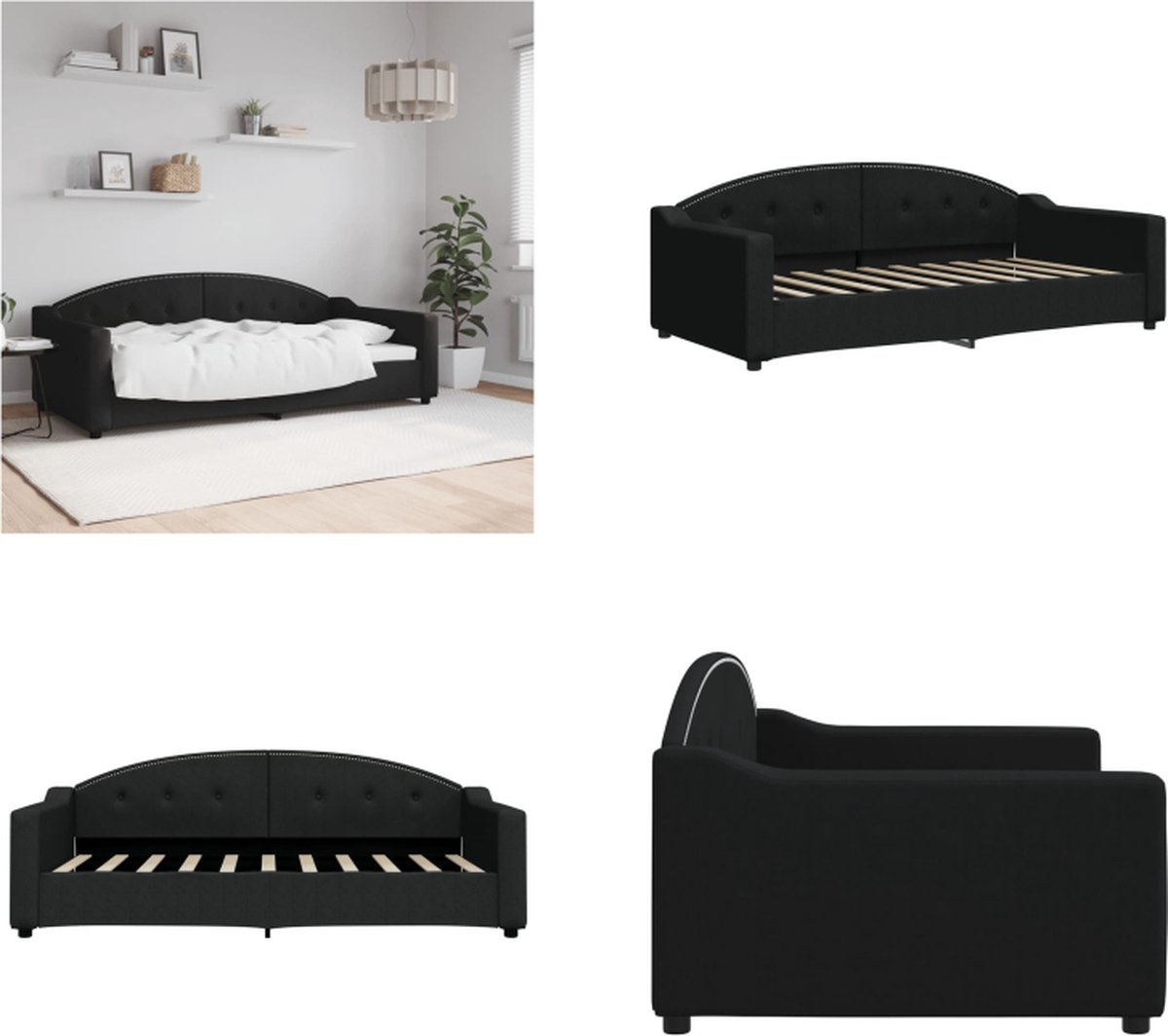 vidaXL Slaapbank - 90x190 - cm - stof - zwart