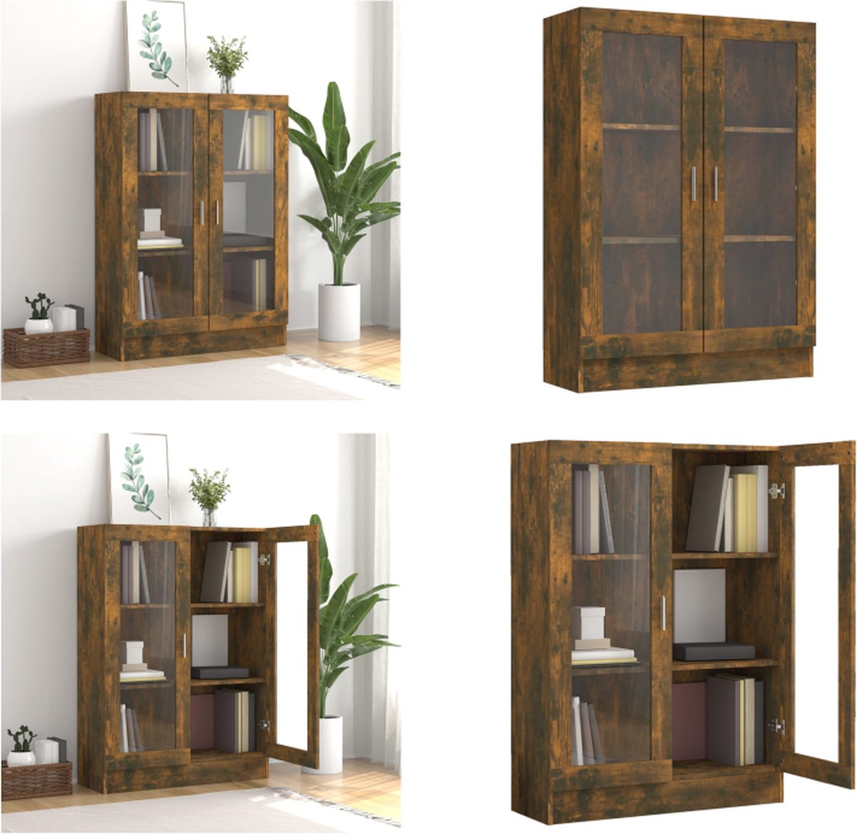 vidaXL Vitrinekast - 82,5x30,5x115 - cm - bewerkt - hout - gerookt - eikenkleurig gerookt eiken