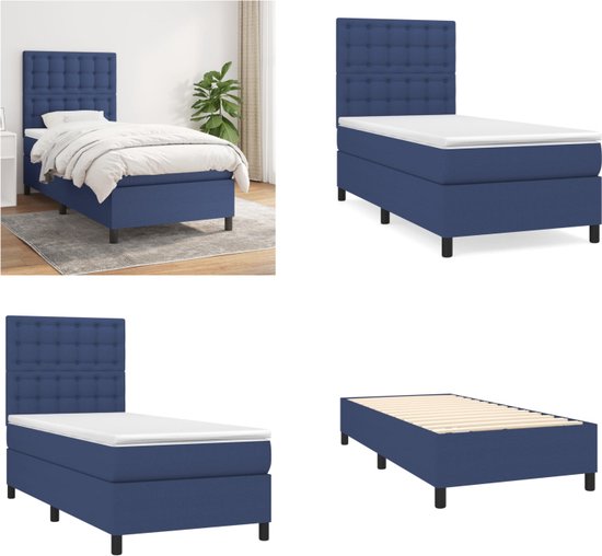 vidaXL Boxspring met matras stof blauw 100x200 cm - Boxspring - Boxsprings - Bed - Slaapmeubel