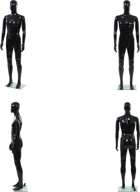 vidaXL Etalagepop mannelijk met glazen voet 185 cm glanzend zwart - Mannequin - Mannequins - Paspop - Paspoppen