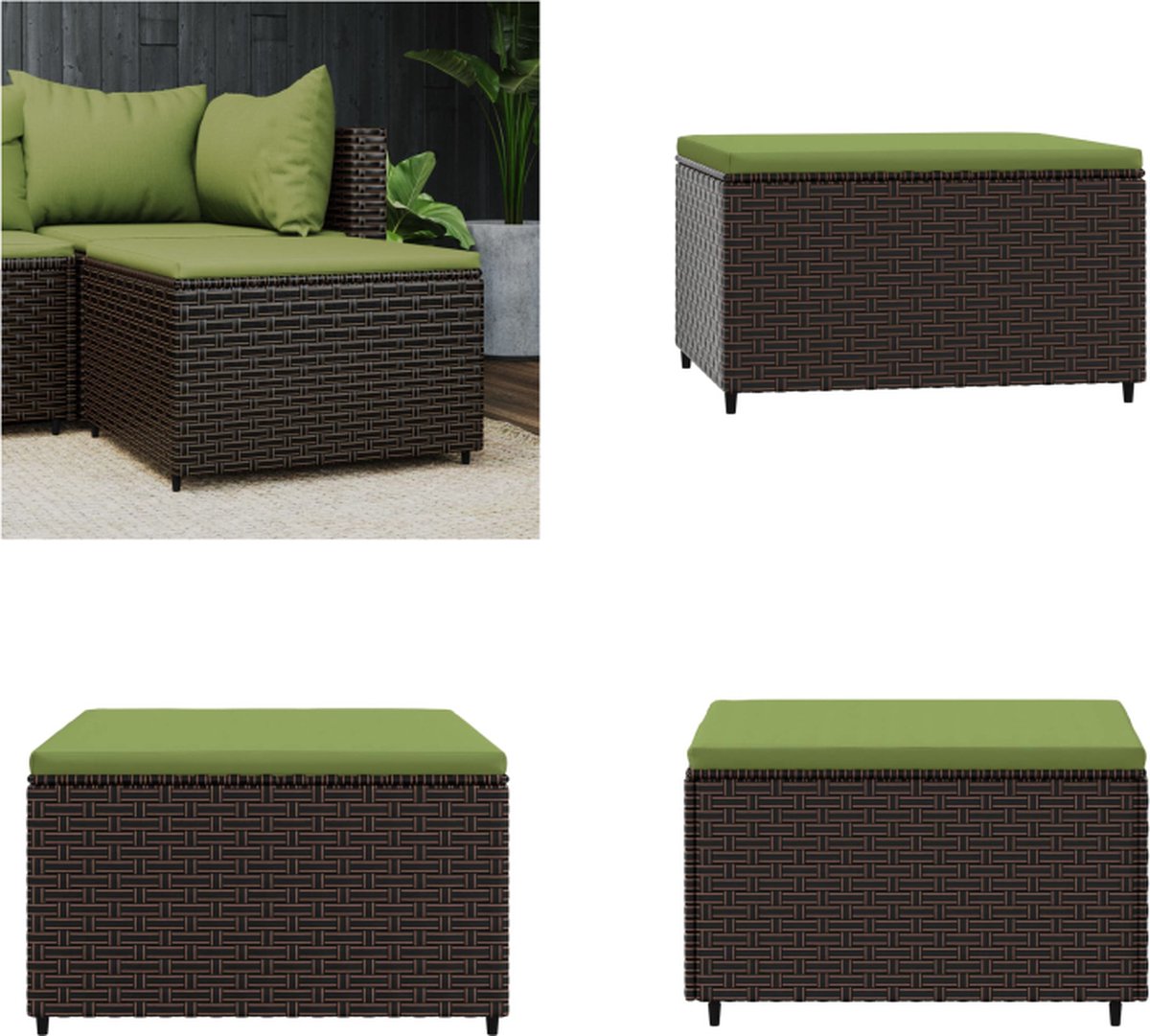 vidaXL Voetensteun - met - kussen - poly - rattan - bruin