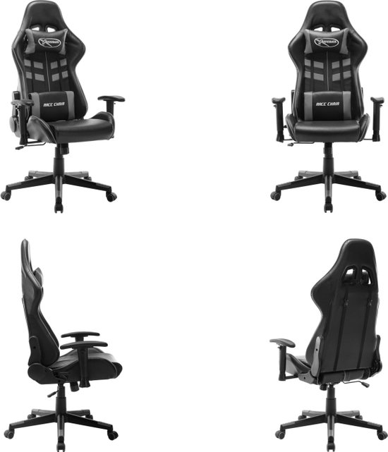 vidaXL Gamestoel kunstleer zwart en grijs - Gamingstoel - Gamingstoelen - Racingstoel - Racingstoelen