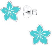 Joy|S - Zilveren bloem oorbellen - turquoise blauw - 8 mm - tropische bloem