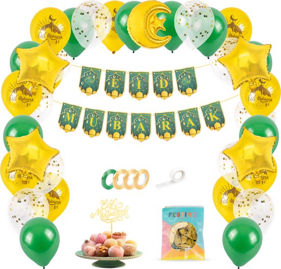 Décoration Festivz Eid - Set Eid Mubarak - Décoration de fête Ramadan - Décoration Ramadan - Eid-al Fitr - Vert