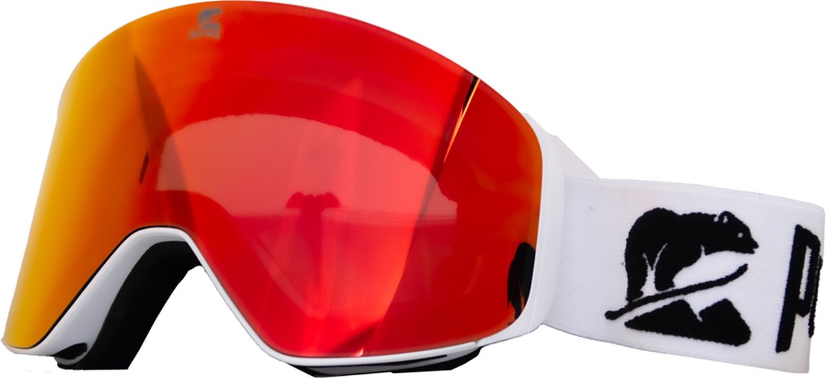 Luxe Magnetische Snowboardbril / Skibril Rode Lens Wit Frame + Beschermcase & Microfiber hoes - PolarShred - Anti fog - Cat.3 - 100% UV Bescherming - VLT 16%
