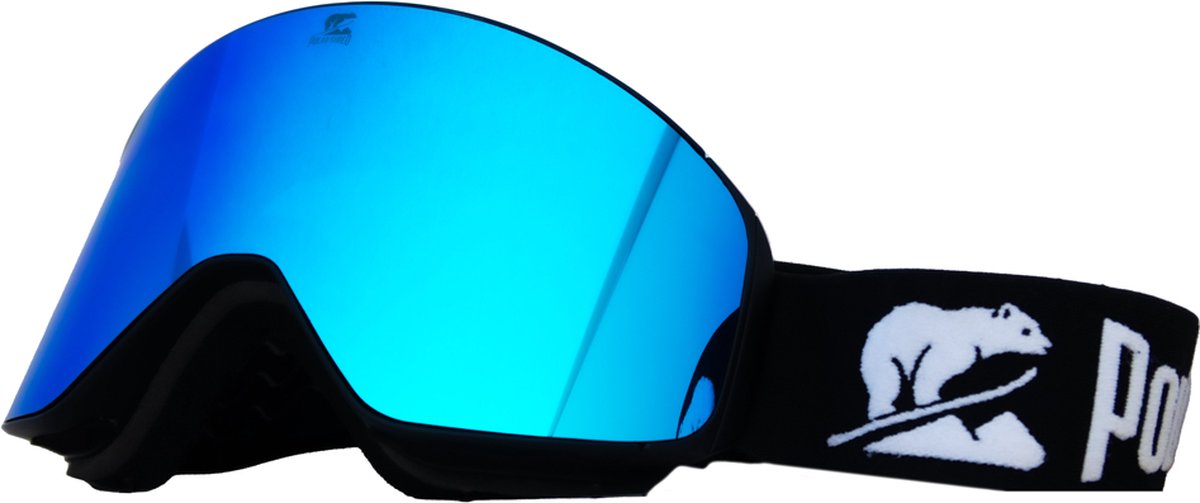 Luxe Magnetische Snowboardbril / Skibril Blauwe Lens Zwart Frame + Beschermcase & Microfiber hoes - PolarShred - Anti fog - Cat.3 - 100% UV Bescherming - VLT 16%