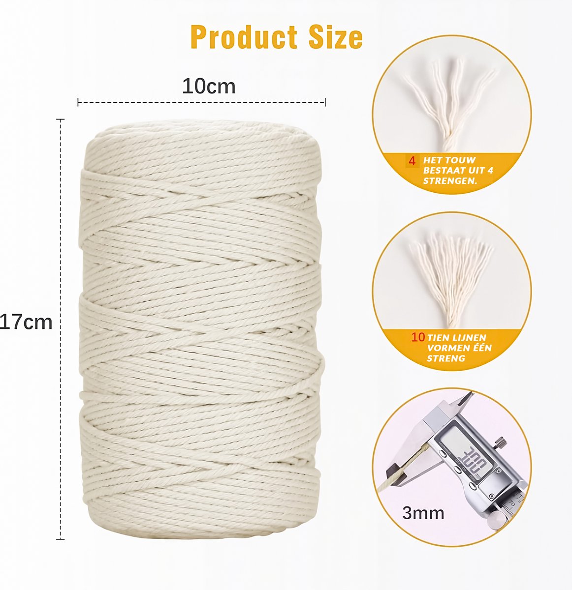 300 Meter 3mm Macramé Touw Compleet Pakket met Houten Ringen en Kralen - Hobby DIY Natuurlijk Katoen Koord\Garen voor Wandkleed en Plantenhanger Zelf Maken - Volwassen\ Kinderen Knutselen Set voor Macramé en Sieraden Handwerk- Incl. E-boeken — afbeelding 6