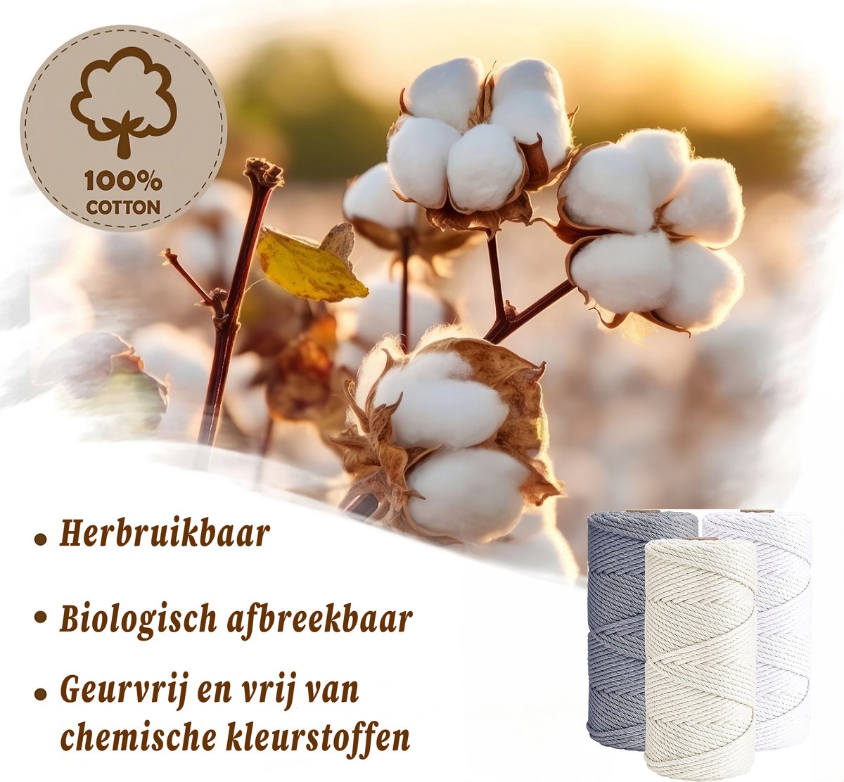 300 Meter 3mm Macramé Touw Compleet Pakket met Houten Ringen en Kralen - Hobby DIY Natuurlijk Katoen Koord\Garen voor Wandkleed en Plantenhanger Zelf Maken - Volwassen\ Kinderen Knutselen Set voor Macramé en Sieraden Handwerk- Incl. E-boeken — afbeelding 12