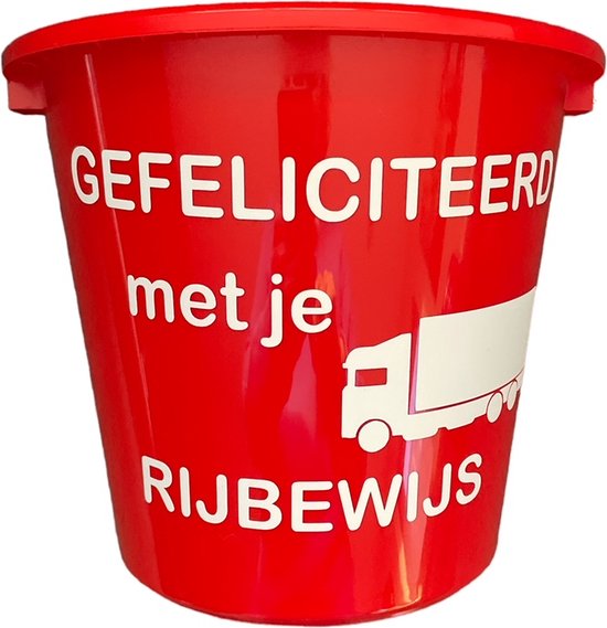 Cadeau Emmer-Gefeliciteerd met je Vrachtwagen Rijbewijs-5 Liter-Rood-Cadeau-Geschenk-Gift-Kado-Geslaagd