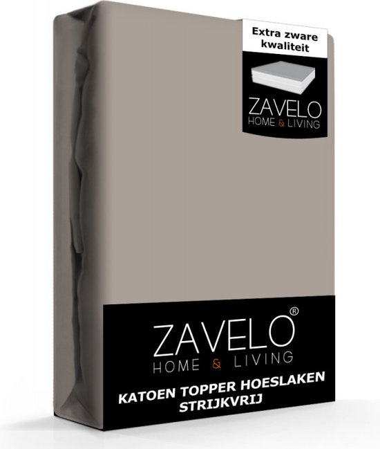 Zavelo Katoen Topper Hoeslaken Strijkvrij Zand - Lits-jumeaux (180x210 cm) - 100% Katoen - 10cm Hoekhoogte - Hoogwaardige Kwaliteit